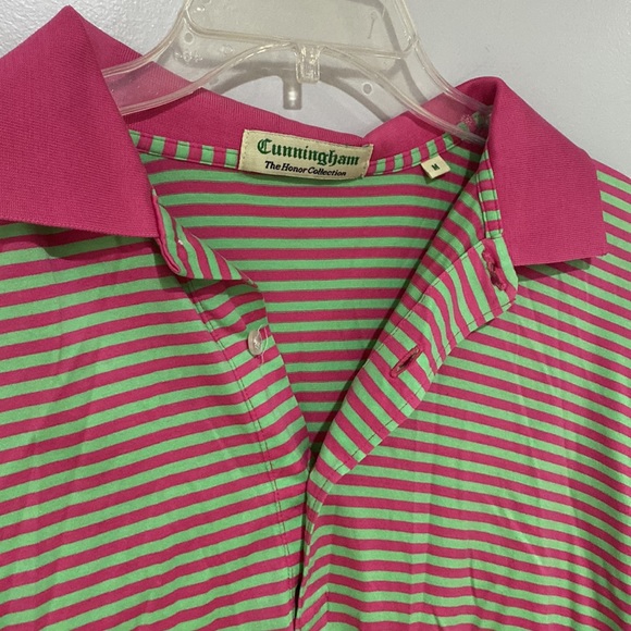 💜 FREE w/ PURCHASE 💜 🌳 Vintage Striped Green and Pink Polo Shirt 🌳 - Picture 2 of 5